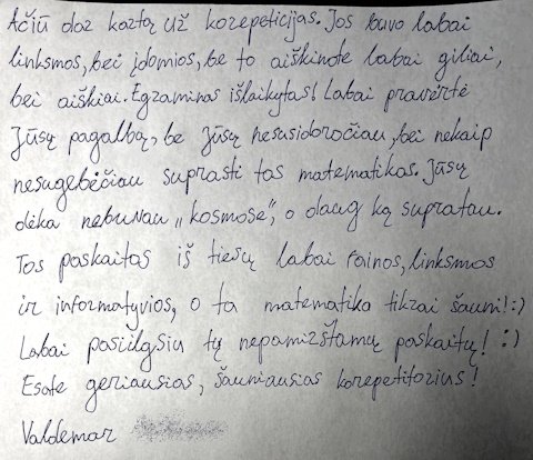 Valdemar ranka rašytas atsiliepimas apie gautas konsultacijas